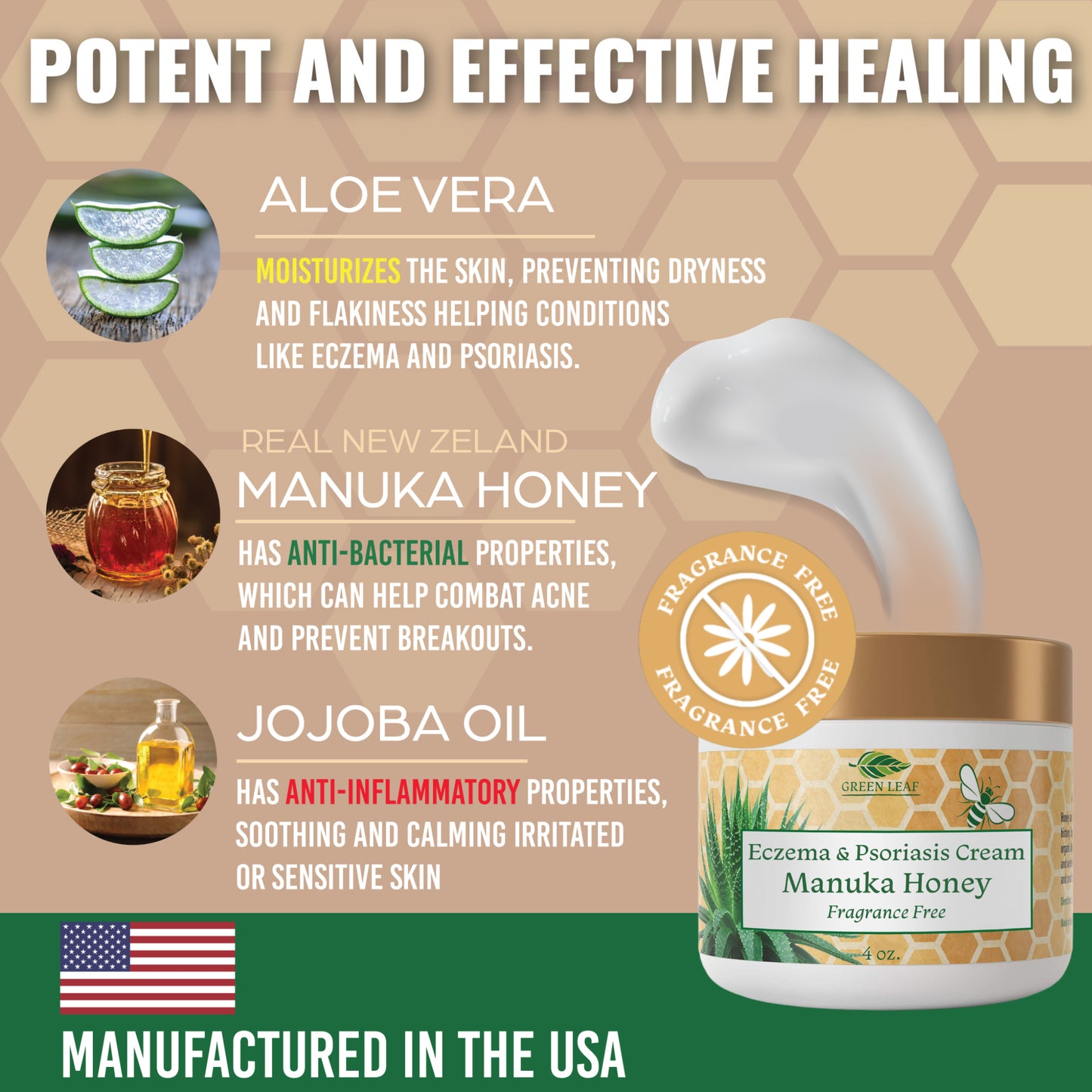 Manuka Honey Eczema Cream (Fragrance Free) - Moisturizing Lotion Treatment For Psoriasis Relief - Itchy, Dry Skin Rash Healing Ointment - Skin Soothing Moisturizer Kids, Adults, Baby Ultra Crème