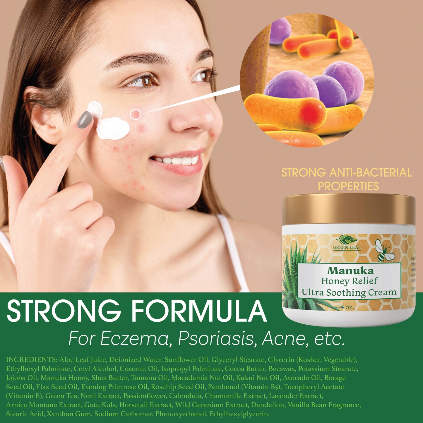 Manuka Honey Cream - Eczema Honey Cream Moisturizer Lotion Treatment for Ezcema & Psoriasis - Ultra Soothing Relief - Face & Body Care, Itchy, Dry Skin Rash Healing Ointment - For Adults & Kids