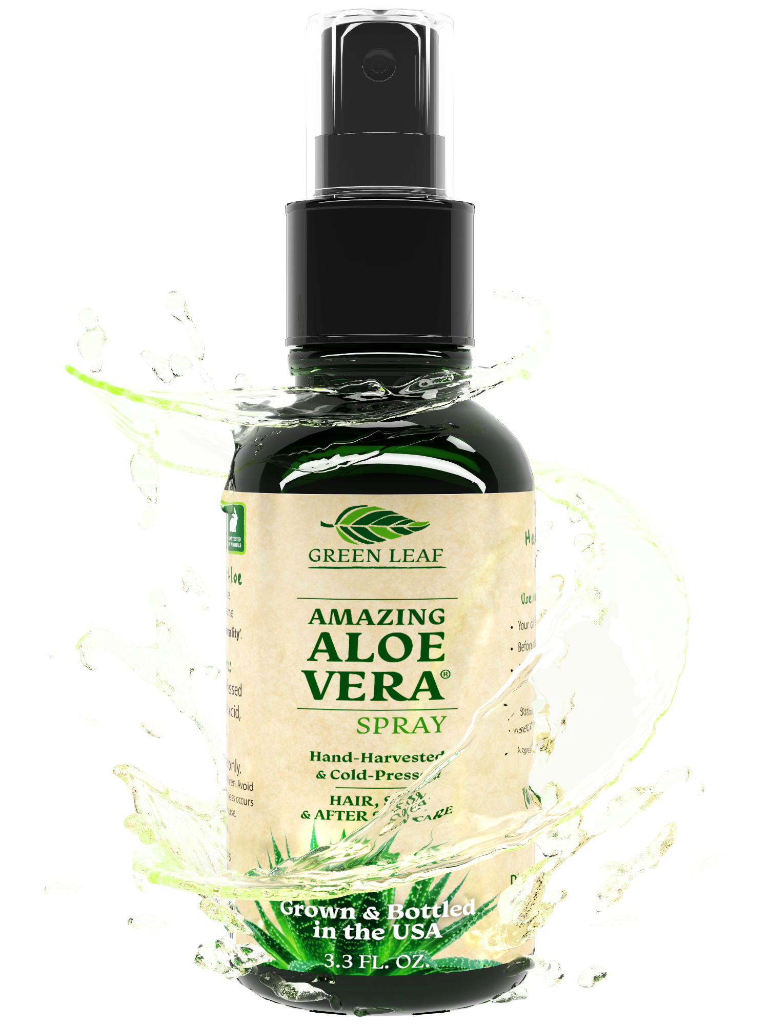 Green Leaf Naturals Cold Pressed Aloe Vera Spray for Skin, Hair, Face, After Sun Care and Sunburn Relief