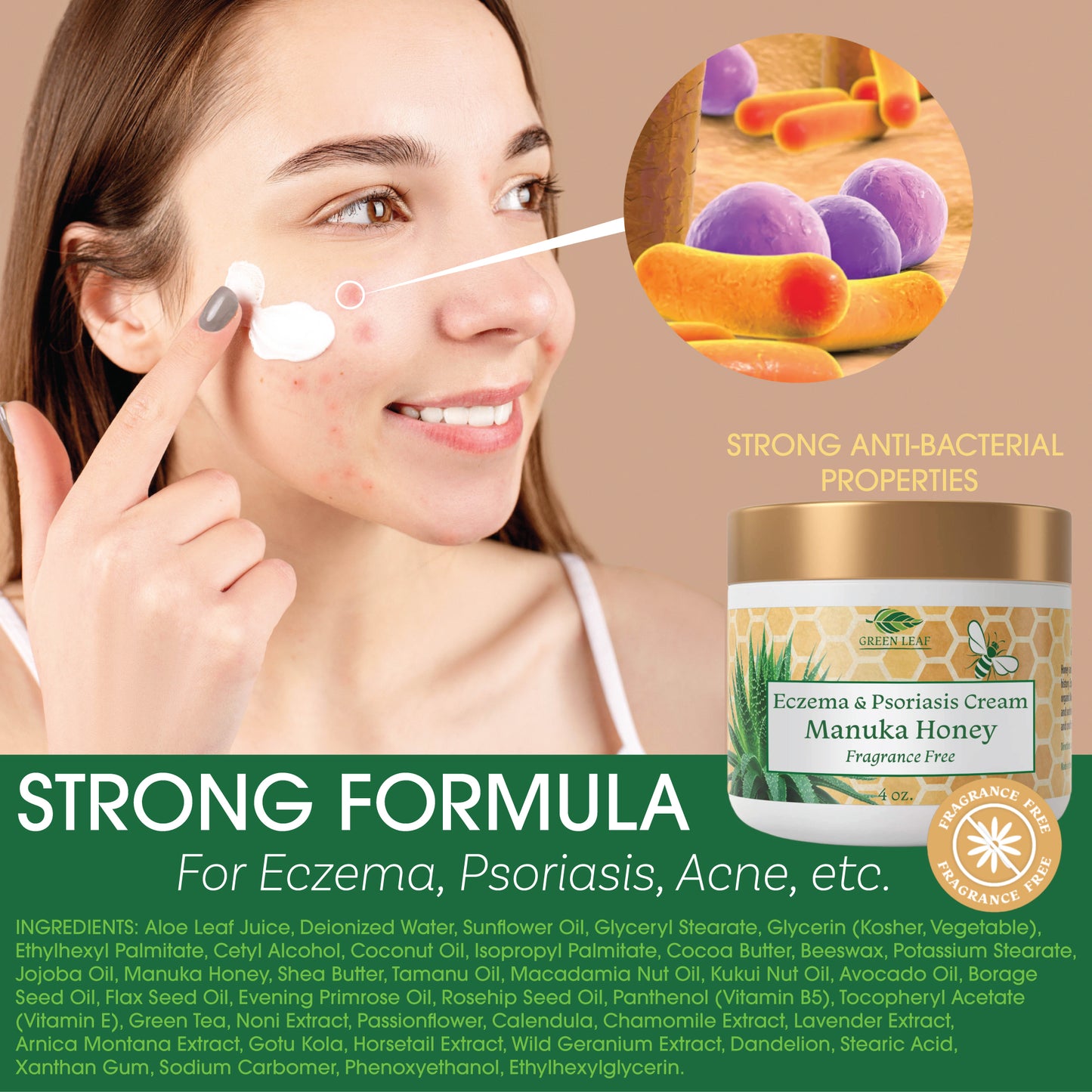Eczema & Psoriasis Cream with Manuka Honey (Fragrance Free)